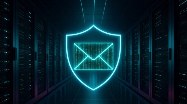 Neon shield with email symbol