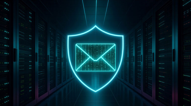 Neon shield with email symbol