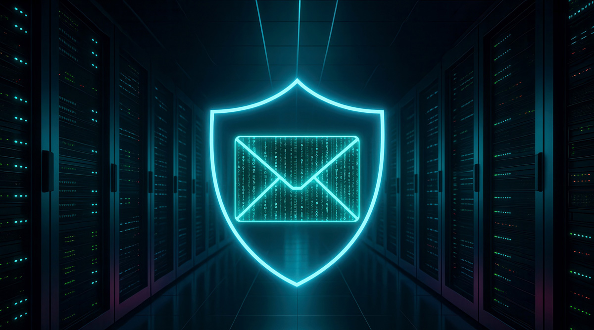 Neon shield with email symbol